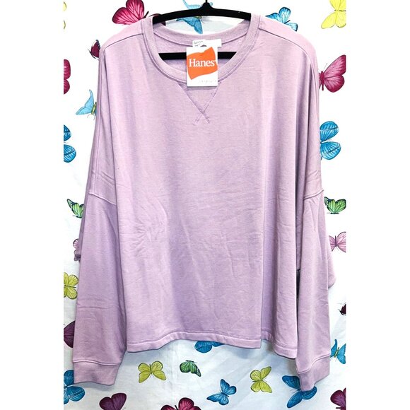 Hanes Originals Lavender 3/4 Sleeve Pullover Sweatshirt 4X Relaxed Fit Soft - Picture 1 of 5